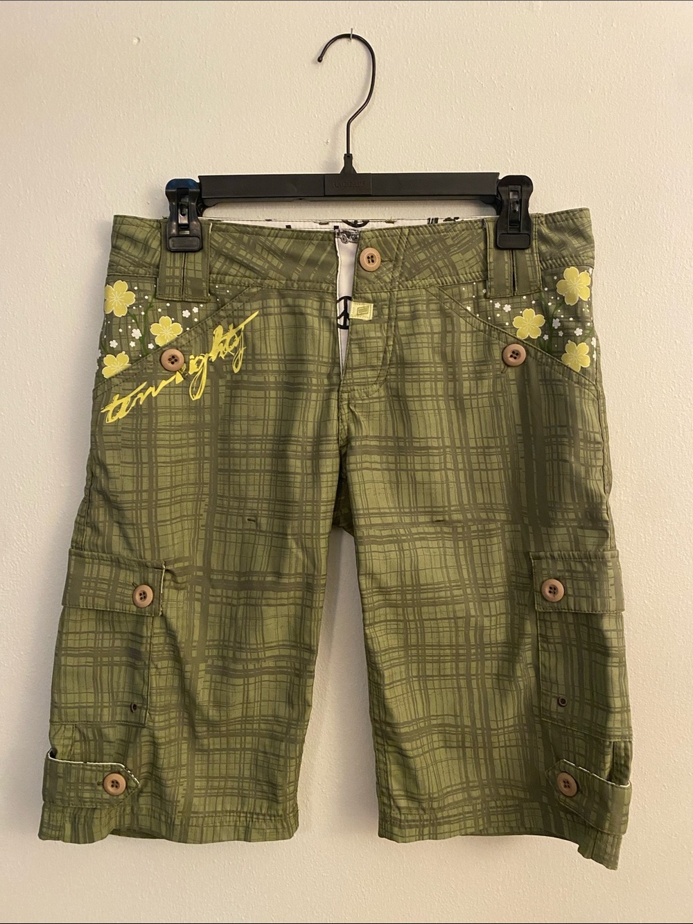 Ten -80 Olive Green Floral Plaid Cargo Shorts